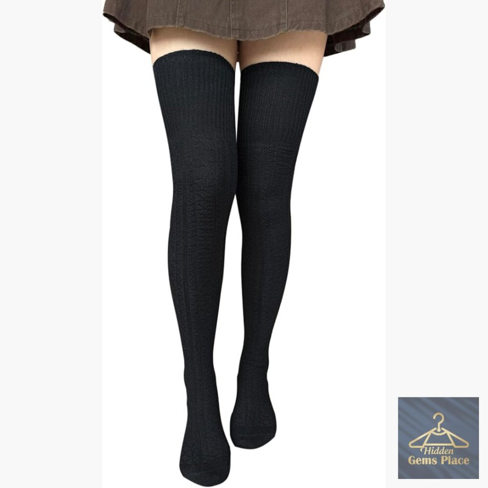 Cotton Cable Knit Thigh High Socks Leg Warmers Over Knee